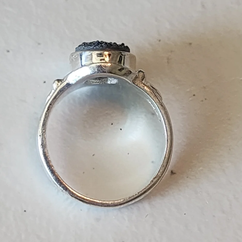 Dazzling Sterling Silver Sajen Druzy Quartz Purple Glitter Ring Sz 6.5 Jewelry
